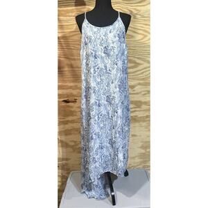Old Navy Floral Chiffon Maxi Dress Blue Womens Size Large Beachy Sheer Boho